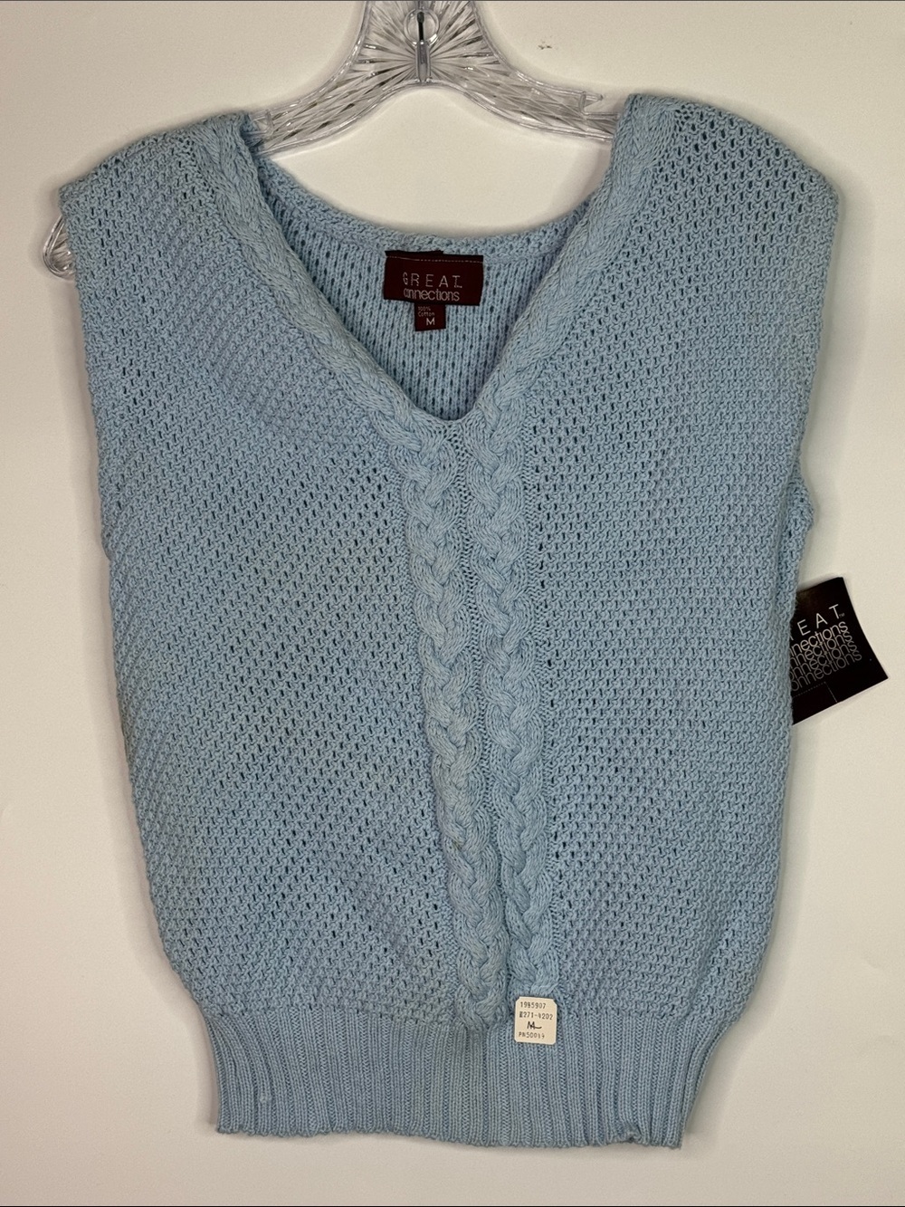 Vintage Great Connections Blue Cotton Vneck Sweater Size Medium NWT 80s